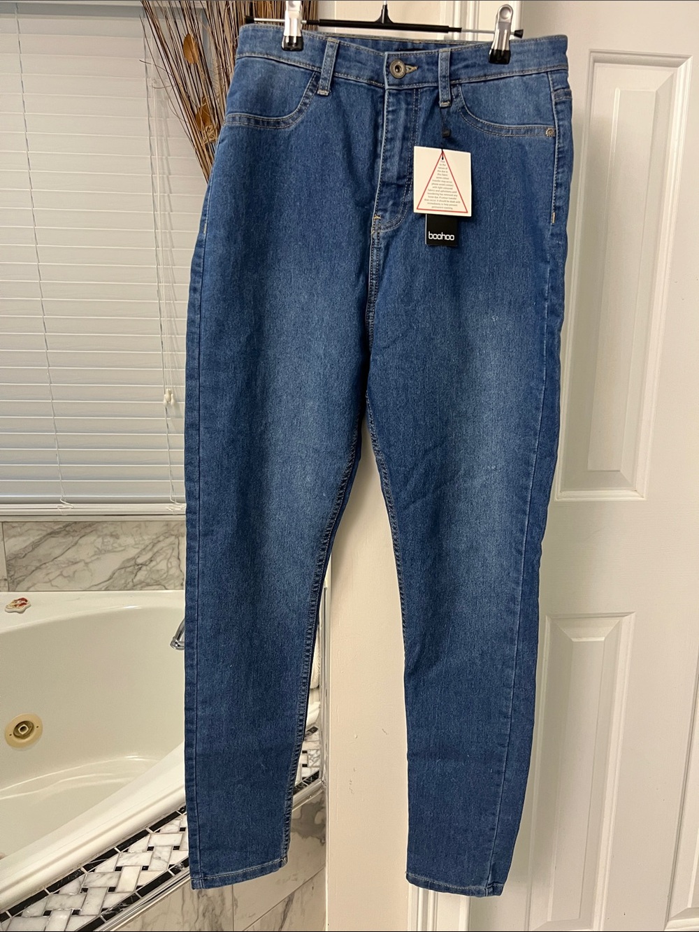 Boohoo High-Rise Dark Blue Tapered Jeans- Long Fit for Tall Women